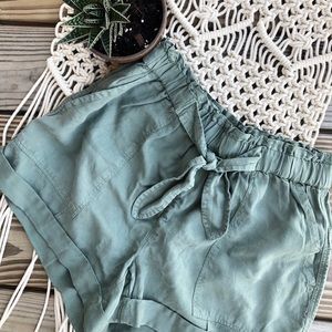 Aerie High Waisted Paper Bag Shorts Olive Green